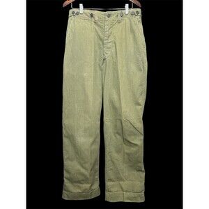 Vintage WWII Military Field Trousers 32x32 Metal Buttons Cotton OD Distressed